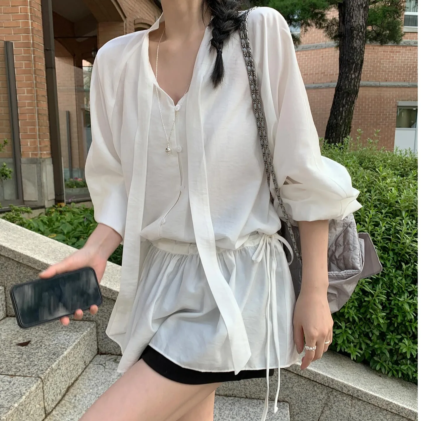 Frauen Koreanische Sle Chic Lange Sve Dr Taille-Cinching Dstring Abnehmen Vielseitig Faionable Herbst Neue Ankunft