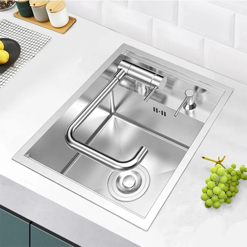 Nano Hidden Bar Kitchen Sink Black Folding Faucet Silvery Mini Single Bowl Wash Basin Stainless Steel Soap Dispenser Accessories