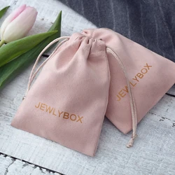 50 Stuks Custom Logo Hoogwaardige Flanellen Sieraden Verpakking Zakjes Fluwelen Sieraden Tas Chique Bruiloft Gunst Cadeau Tas Cosmetische Tassen