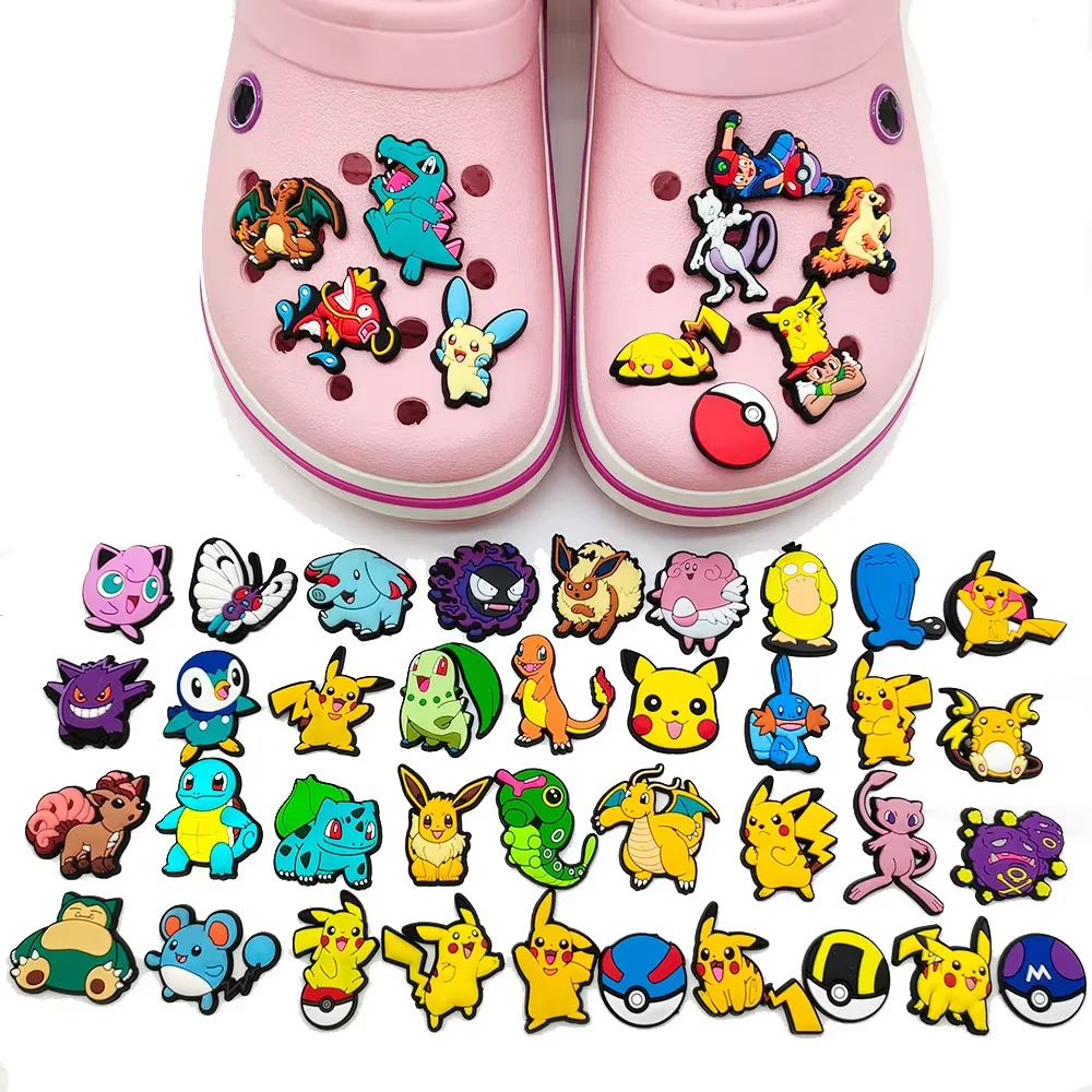 

20/27/47pcs Pokemon Pikachu Sandals Hole Shoes Shoes Flower Shoes Buckle Soft Cartoon Accessories Shoes Decorative Buckle