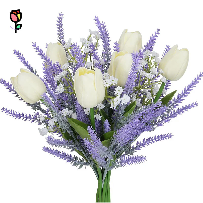 Artificial Flowers Lavender Wedding Decoration Plastic Plant Fake Flower DIY Bridal Tulip Bouquet Gypsophile Home Room Decor