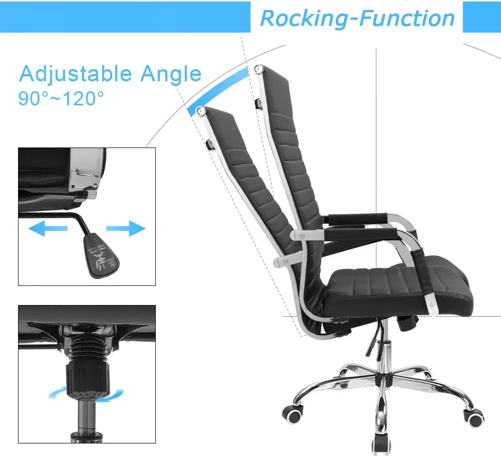 Ribbed office chair with high back PU leather administrative conference chair with adjustable armrests and rotating chair