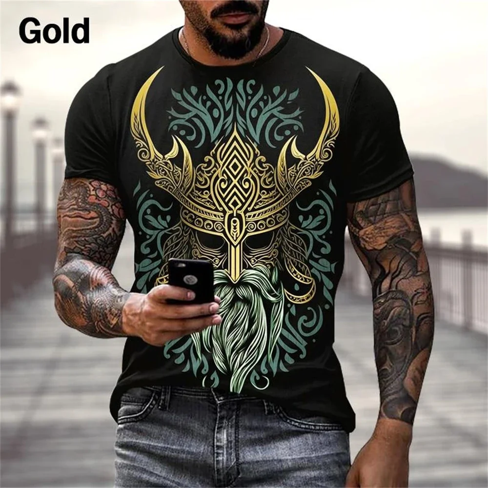 Viking Warrior 3D printed men\'s T-shirt, oversized short sleeved shirt, Nordic style, designer clothing, summer