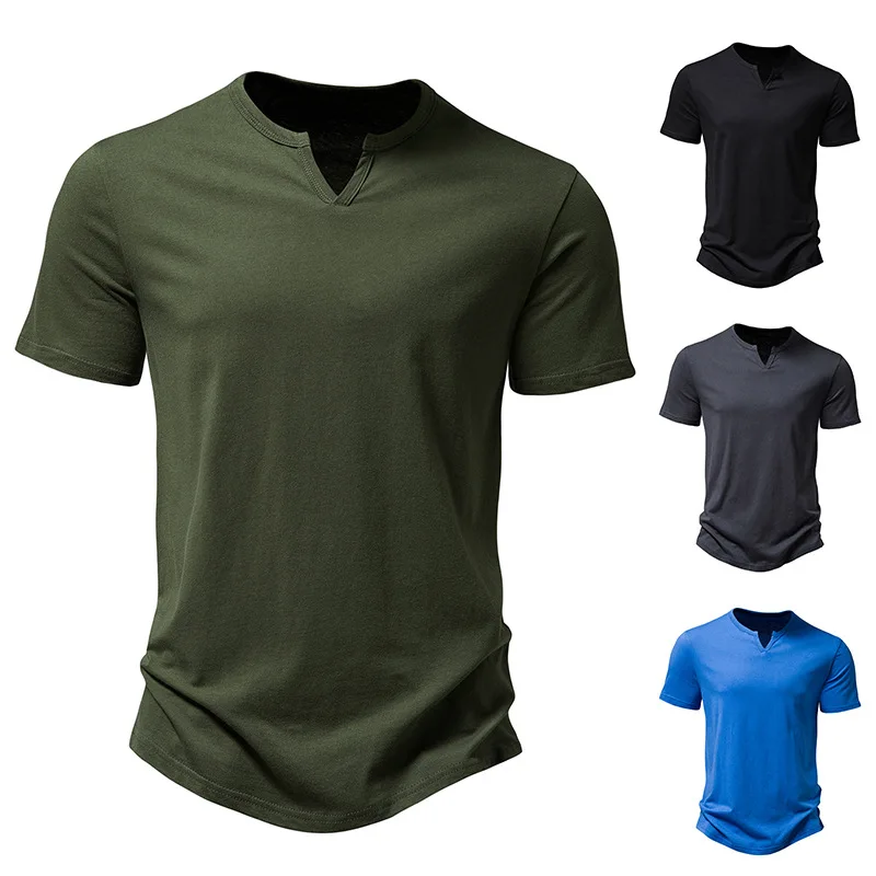 2023 Summer Brand Quality Men T-Shirt V-Neck Fashion Design Slim Fit Soild T-Shirts Male Tops Tees Short Sleeve T Shirt for Men