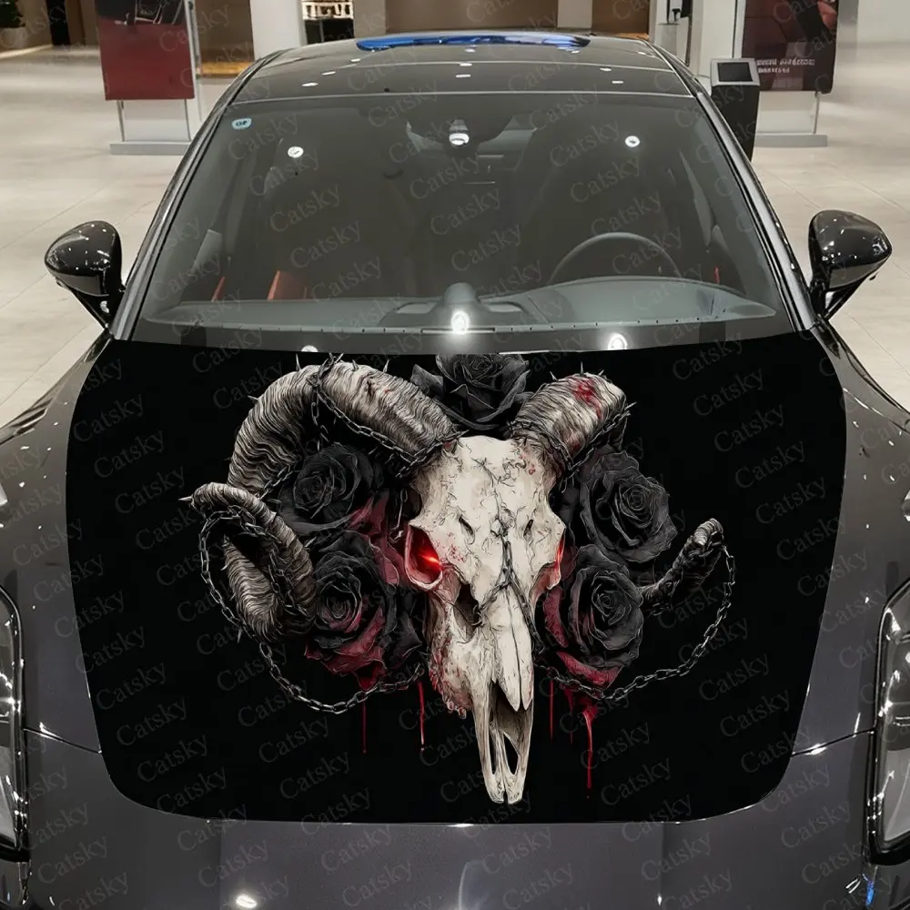 

Виниловая пленка для автомобиля с изображением черепа и черной розы, водонепроницаемая наклейка на капот из ПВХ, самоклеящиеся устойчивые к царапинам наклейки