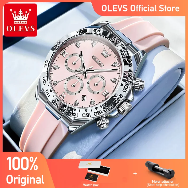 

OLEVS 5618, женские часы, оригинальные кварцевые часы с силиконовым ремешком, водонепроницаемые светящиеся многофункциональные женские часы с хронографом