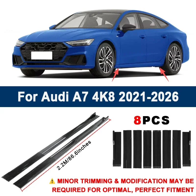 

Aerodynamic 2.2m Sectional Side Skirt Extension Lips Racing Side Spoiler For Audi A7 4K8 2021-2026 2022 2023 Sport Upgrade Kit