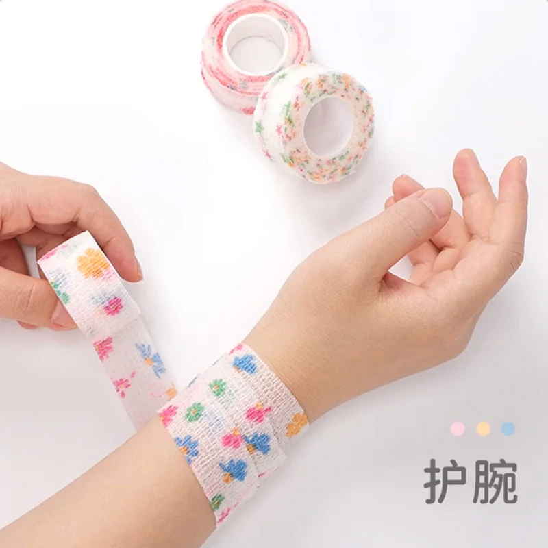 2.5Cm Kleurrijke Brede Zelfklevende Bandage Ademende Samenhangende Kawaii Bandage Wrap Roll Elastische Zelfklevende Tape Voor Sport