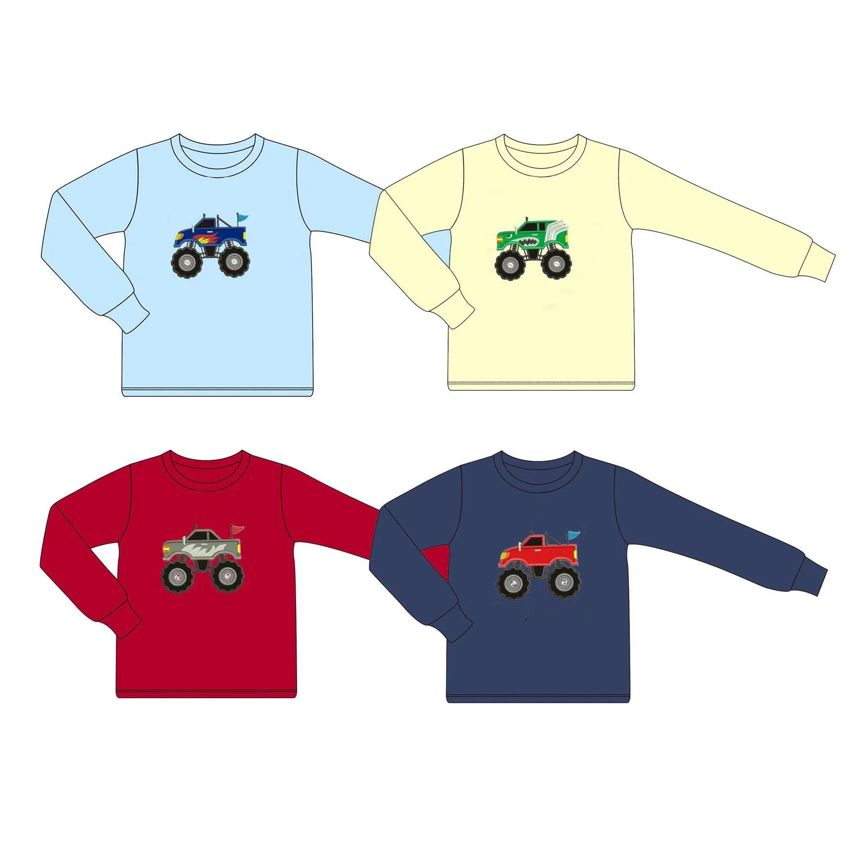 Fashion Children Long Sleeve Tops Tees Boutique Boys Tractors T-Shirt