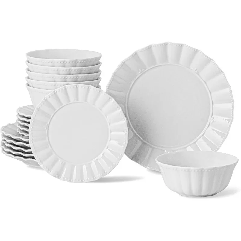 

Plates and Bowls Sets, 18 Piece Porcelain Dinnerware Sets Service for 6, Ceramic tableware, Modern Bone China Dish