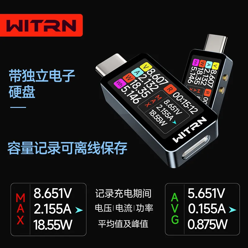 WITRN CC1 USB Voltage Ammeter Tester PD3.1 28V Type C Power Meter Color Screen Large Current Capacity Record Fast Charge - view 4