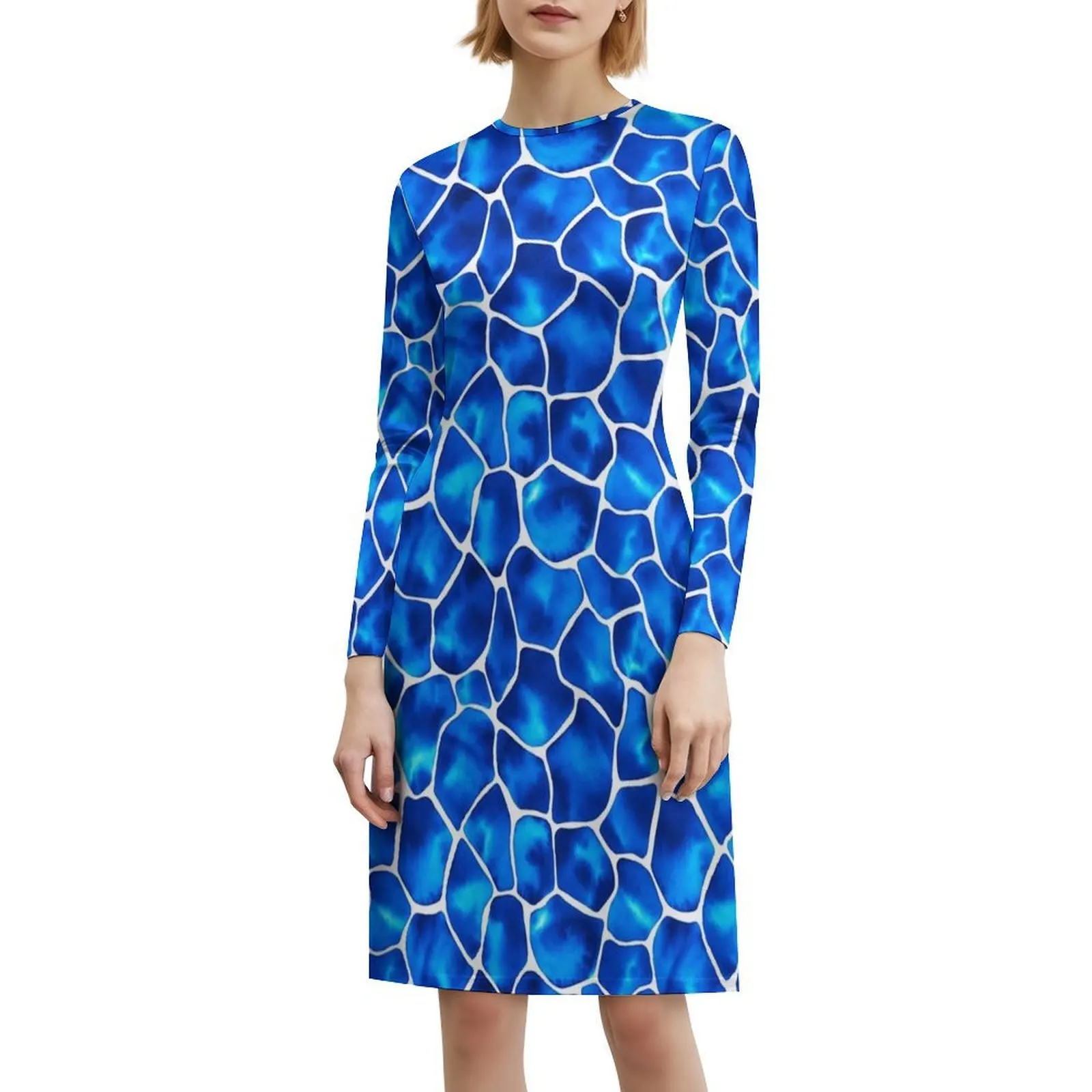 بقع الزرافة المائية (الأزرق) فستان الهيب هوب النسائي ملابس الشارع الشهير جرافيك طباعة ملابس الحفلات بقع الزرافة سفاري #6