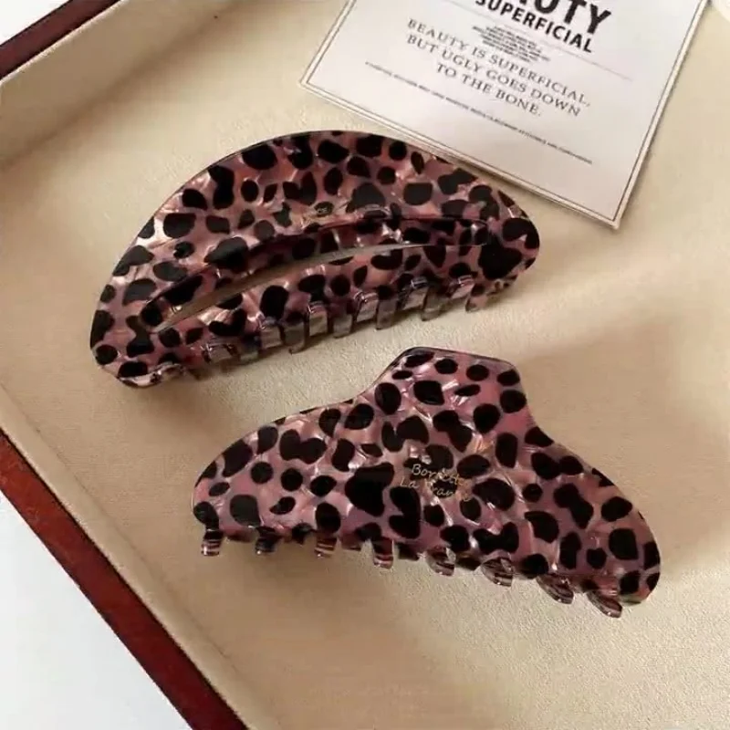 Korea Pink Leopard Acetate Hair Claws Hairpins Set For Women 2025 Popular Vintage Leopard Shark Claws Ponytail Clips Headdress