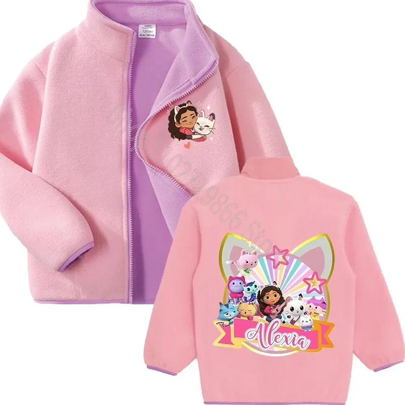 Gabby Dollhouse Child Double-sided Fleece Jacket Boys Girls Autumn Winter Clothes Warm Comfortable Jackets Birthday Party Gifts