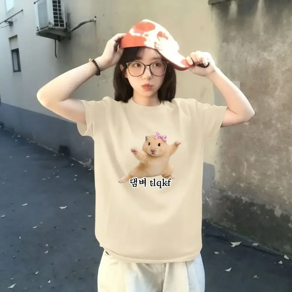 Lustiges Hamster-T-Shirt mit Meme-Grafik, Damen-Sommer-Kurzarmshirt, süßer Kawaii-Print, lässige Damenmode, Harajuku Y2k-Top – Detail 2