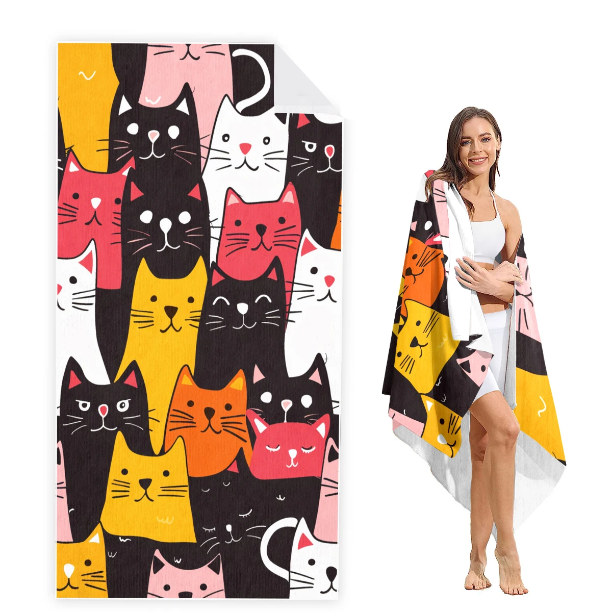 

Cat Beach Towel Oversized, Super Absorbent Sand Free Thick Microfiber Beach Towel,Beach Towels for Kids,Men,Women,Girls,Boys