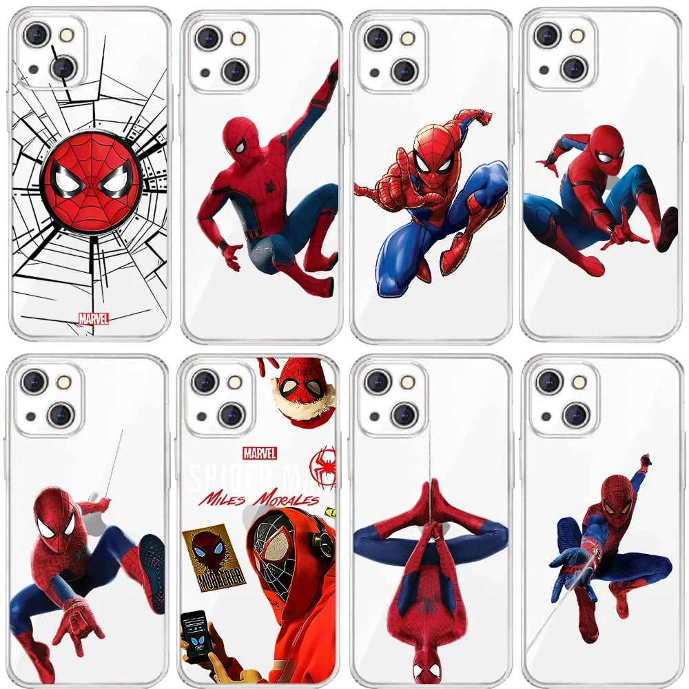 S-Spider-Man Miles Phone Case For Iphone 15 11 13 14 Pro Max 7 8 Plus X Xr Xs Max Se2020 12mini Transparent Cover