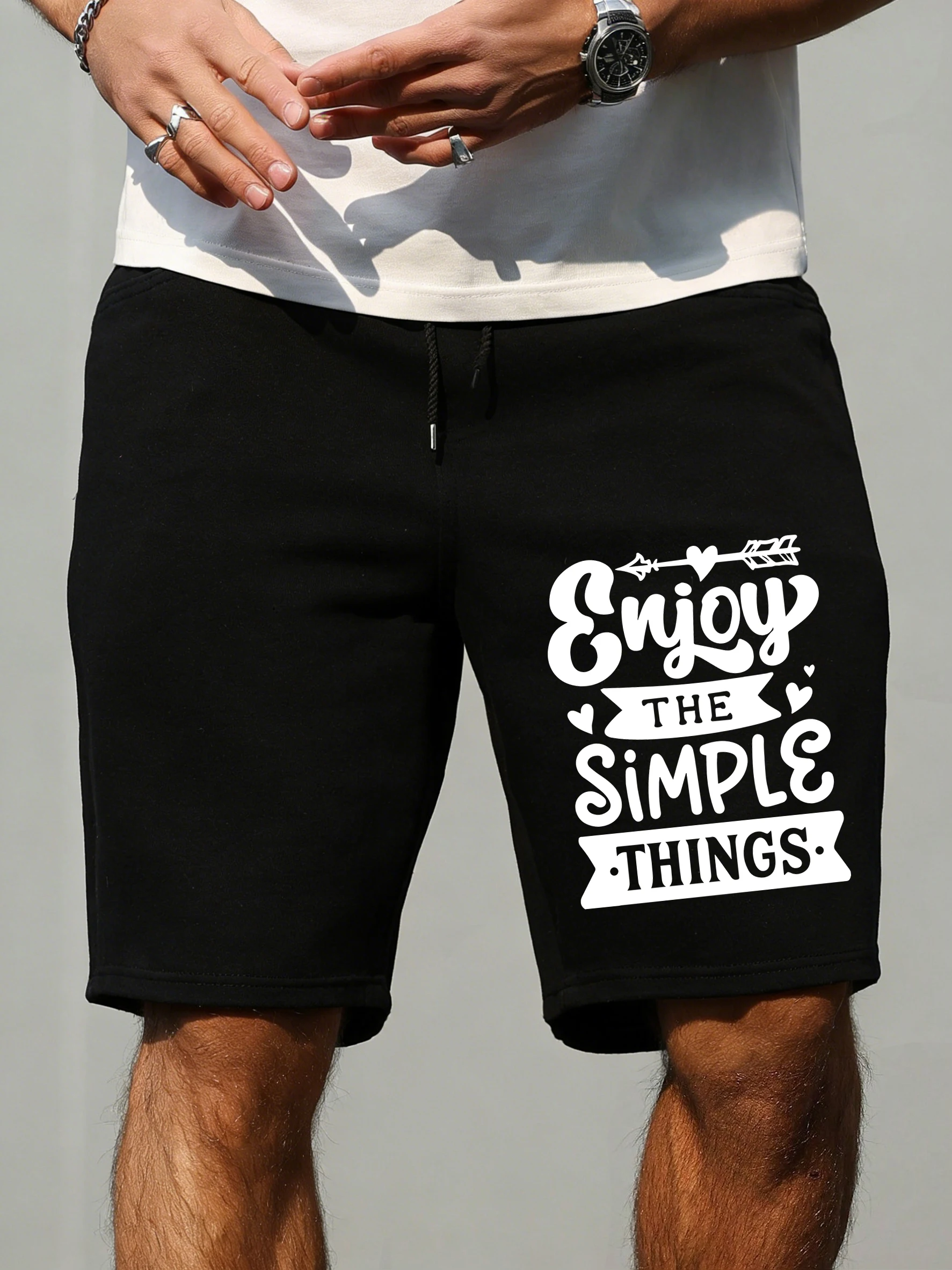 

Мужские спортивные шорты с принтом "Enjoy The Simple Things", летние короткие брюки с карманами, эластичные, широкие, дышащие, повседневная одежда