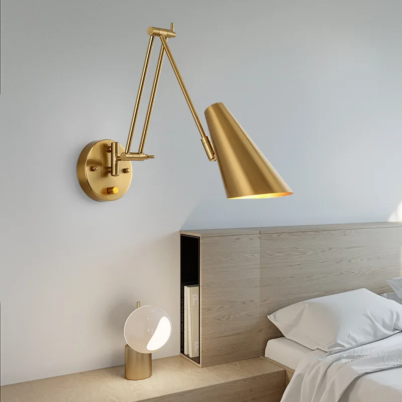 Nordic LED Bedroom Bedside Wall Light Simple Restaurant Living Room Study Folding Telescopic Arm Wall Lamp Creative Home Sconces