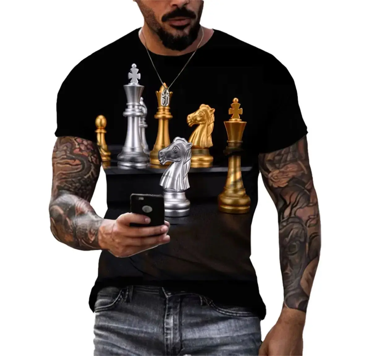 New Men\'s Summer Fashion Chess Pattern 3d Printed T-Shirt Street Harajuku Personality Trend O Collar Short Sleeve Plus Size Top