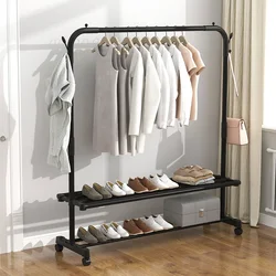 Schwarz Pole Kleidung Rack Kunststoff Ständer Schrank Boden Schlafzimmer Kleiderbügel Räder Regal Colgador De Ropa Garten Möbel