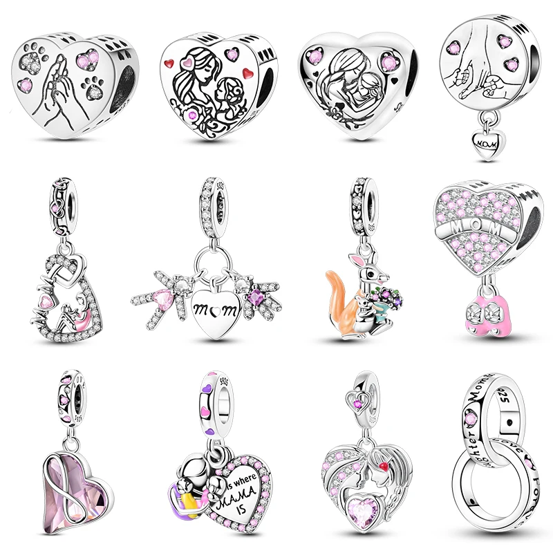 New 925 Sterling Silver Mother Love Daughter Charms Beads Fit Pandora Original Bracelets DIY Mother's Day Jewelry Gift For Woman