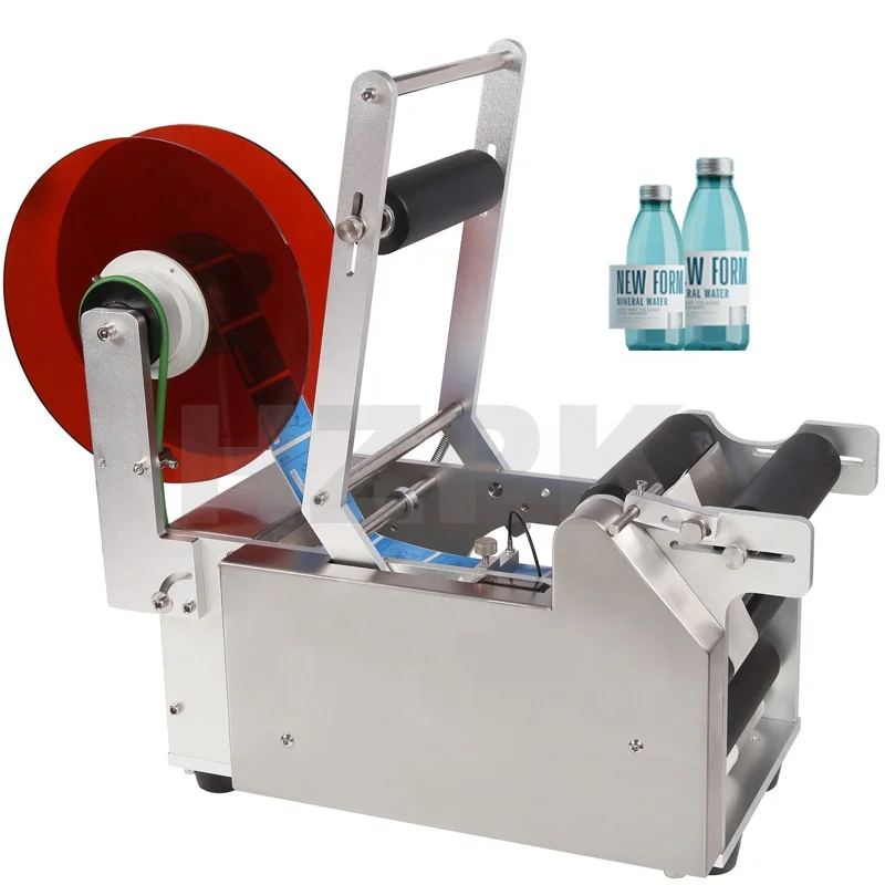 

HZPK MT-50 Semi Automatic Desktop Round Pet Glass Bottle Manual Self Adhesive Labeling Machine Price Bottles 20-120mm Aluminum
