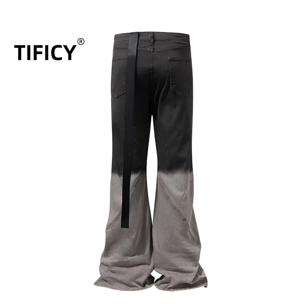 

Black Gray Gradient High Street RO Style Flared Jeans Pants Men and Women Versatile Casual Streetwear Denim Pants