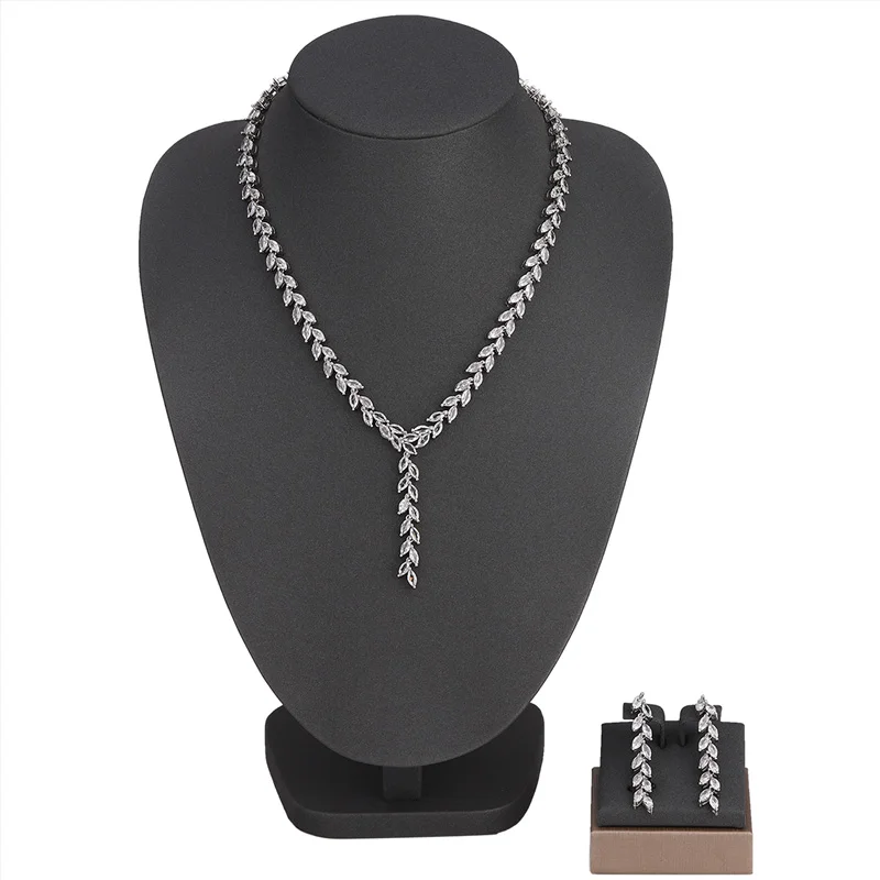 Emmaya Trendy Sieraden Ontwerp Romantisch Salix blad Wit Goud Kleur AAA Kubieke Zirkoon Bruiloft Sieraden Sets Voor Bruiden Sieraden Cadeau