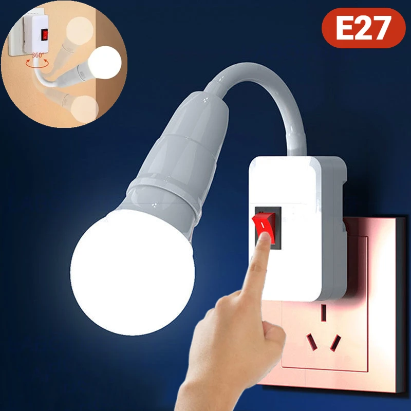 E27 Podstawa lampy Uchwyt żarówki Gniazdo światła UE Wtyczka USA Elastyczny, zginany uchwyt ścienny Adapter lampy Podstawa światła z włącznikiem/wyłącznikiem