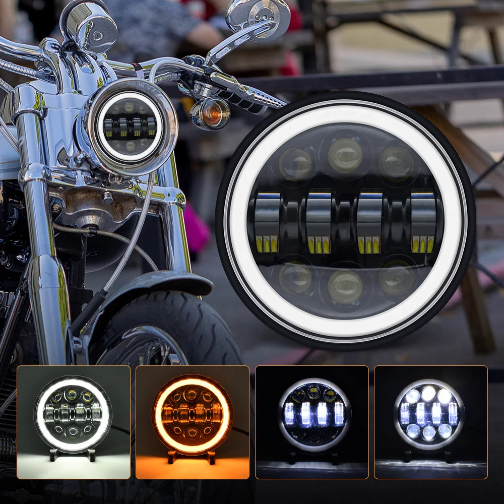 

5.75 Motorcycle LED Headlight Halo Angel Eyes Headlamp DRL Projector For Harley BMW Yamaha Honda Motorbike Headlight Round