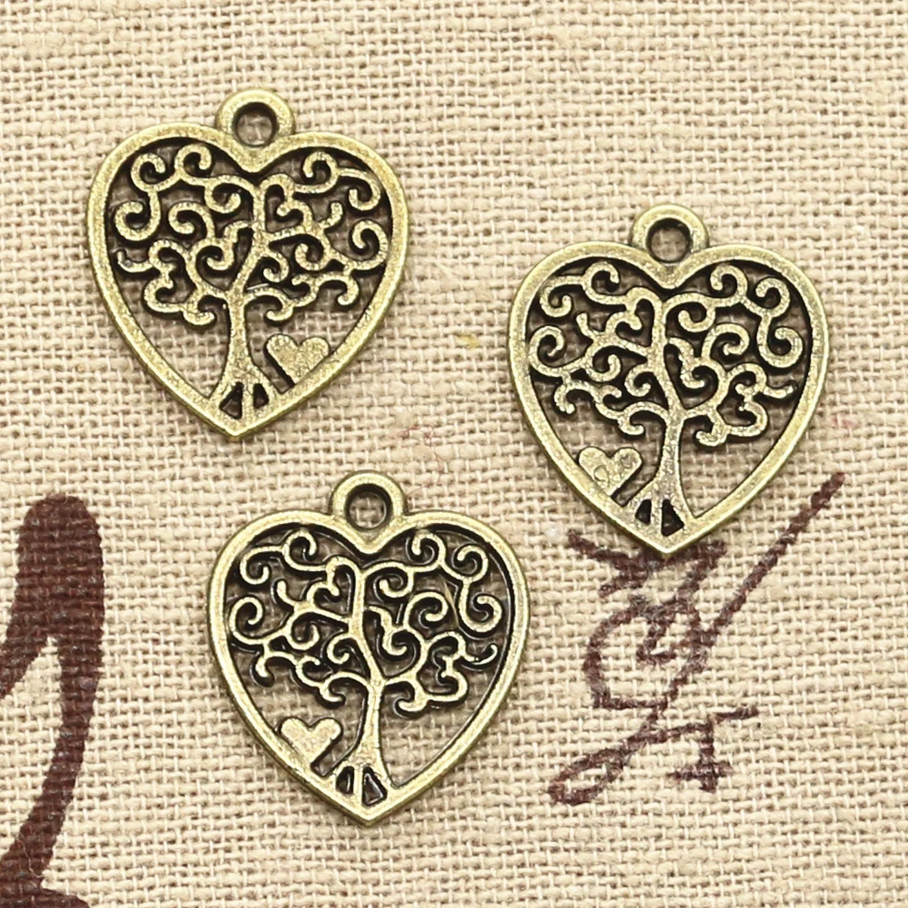 30pcs Charms Heart Life Tree 17x19mm Antique Silver Color Pendants DIY Crafts Making Findings Handmade Tibetan Jewelry