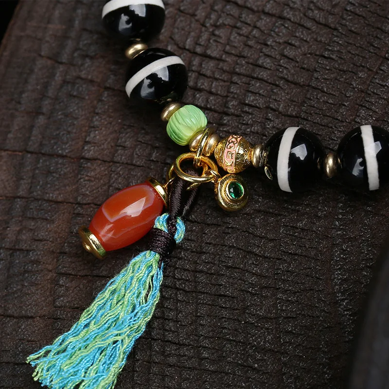 Natural Old Syrian Inlaid Bead Single-Strand Root-Style Gourd Painted Peach Heart-Shaped Buddhist Bead Bracelet
