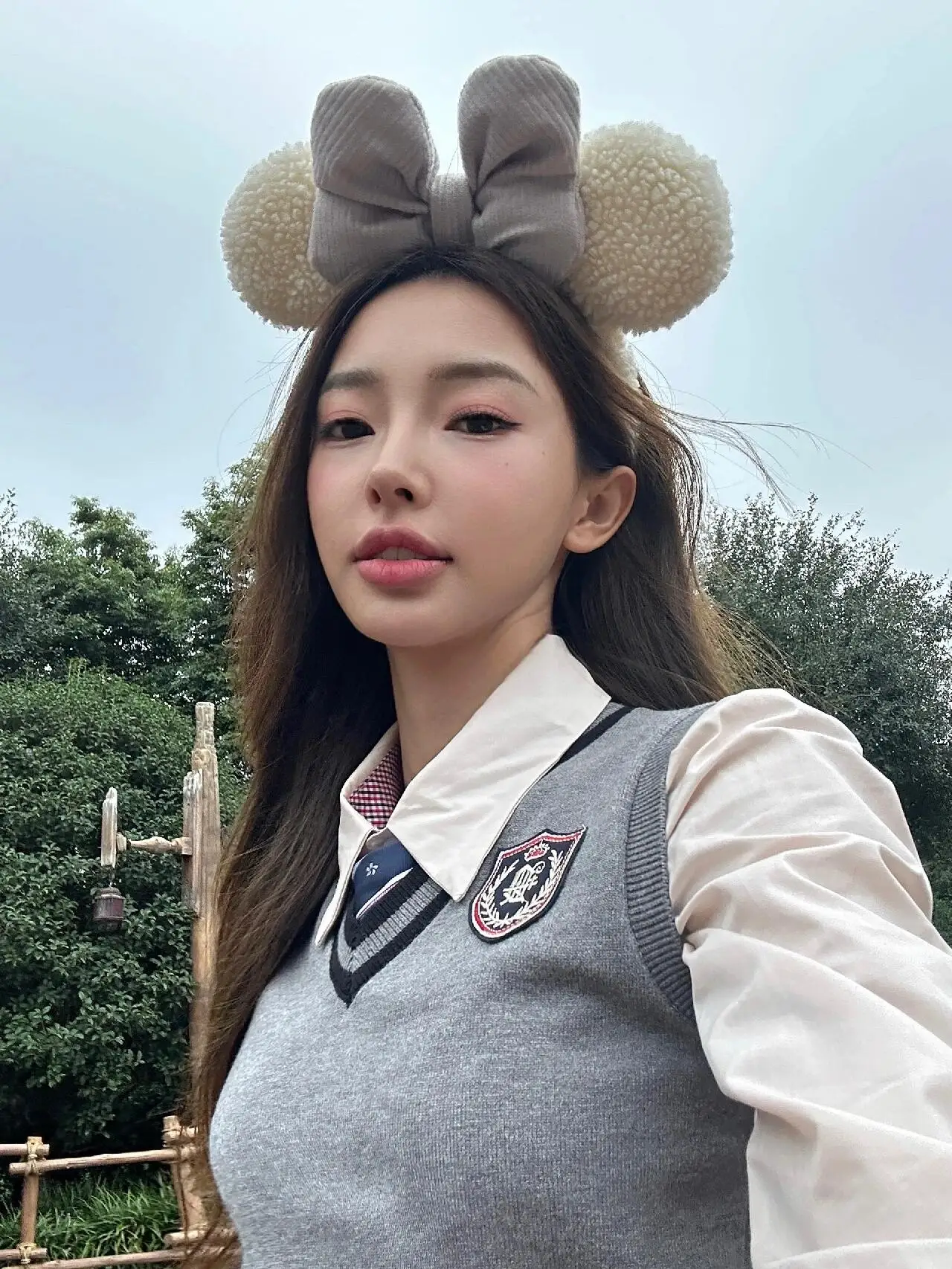 طقم زي مدرسي محبوك باللون الوردي الباستيل على طراز جي كيه، يتكون من سترة وتنورة، بتصميم ديزني لعيد الميلاد، خفيف الوزن وقابل ...