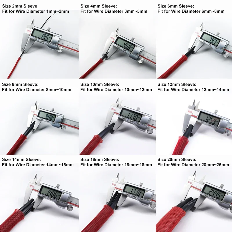 2/10M Black Insulated Braid Sleeving 2/4/6/8/10/12/14/16/20/25/30/40mm Tight PET Wire Cable Gland Protection Cable Sleeve