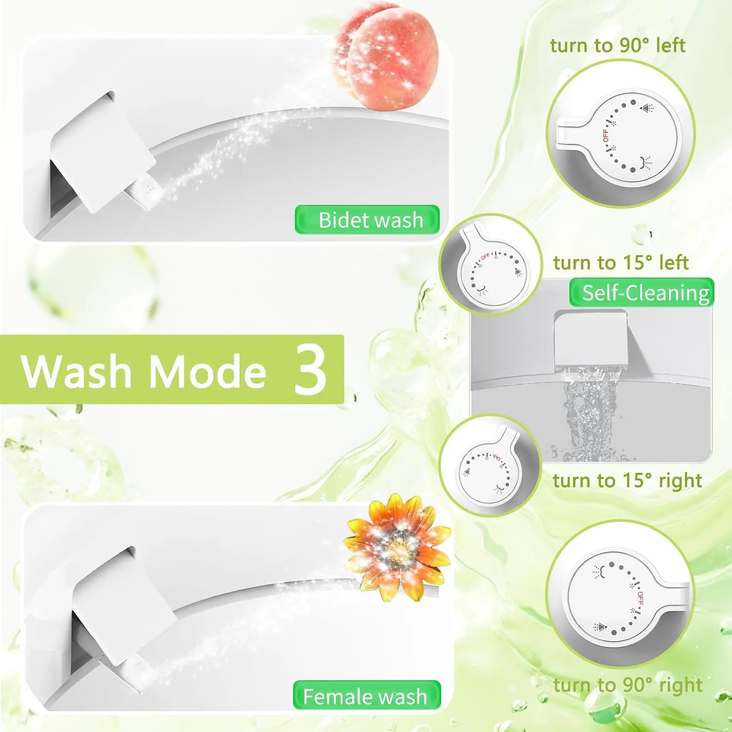 Raised Toilet Seat Bidet 2.91in, Elongated Bidet Toilet Seat, 3 Wash Mode, Soft Close & Quick Release, no Electric, Adjustable A