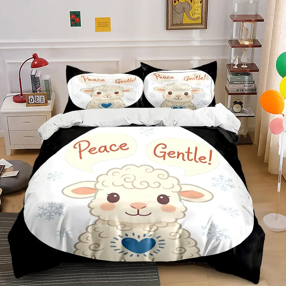 Cute Lamb Winter Decoration Set Soft Comfortable Duvet Cover Bedding Set Included 1*Duvet Cover & 2*Pillowcases, gift