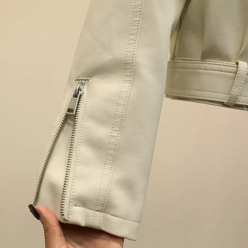 春緩いヴィンテージフェイクレザージャケット女性 2025 秋ショートカジュアルブラウンオートバイジャケット長袖カジュアルストリート