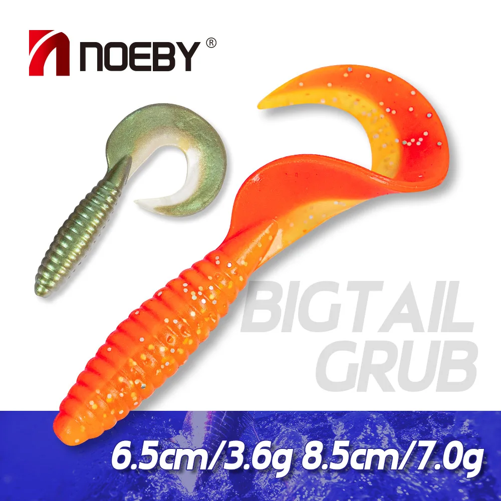 Noeby Soft Lure Grub Worm 6pcs 60mm 85mm Long Tail Jigging Wobblers Artificial Swimbait Carp Bass Trout Leurre Fishing Tackle