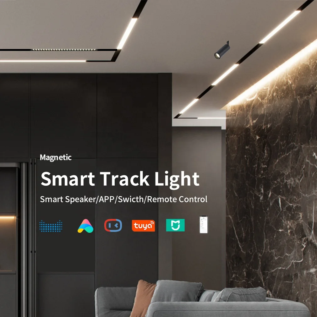 LED Magnetic Track Light COB Recessed Linear Ceiling Light 2 Wires 1m 1.5m 2m Smart Lighting System 220V 48V Complete Rail Kit