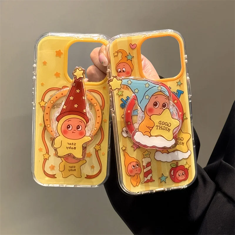

Funny Cute Star Baby Magnetic Phone Case For iPhone 16 Pro 14 15 Pro Max Cover with Stand Shokcproof Cartoon Protective Cases