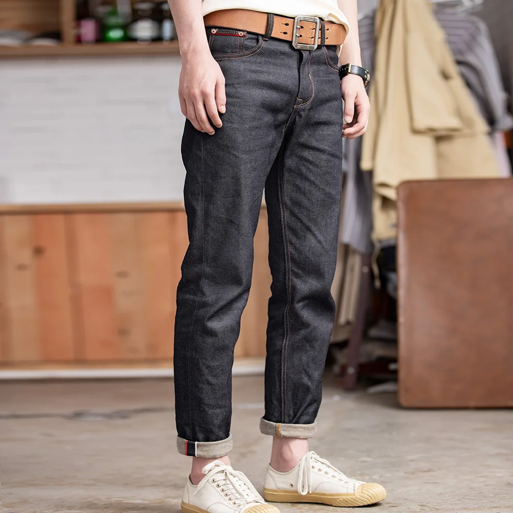 Maden Jeans Denim Mentah Tepi Tenun 11.6Oz Retro Jeans Katun Regular Fit Meruncing dengan Celana Pria Serbaguna Kualitas Tinggi Terbang Ritsleting