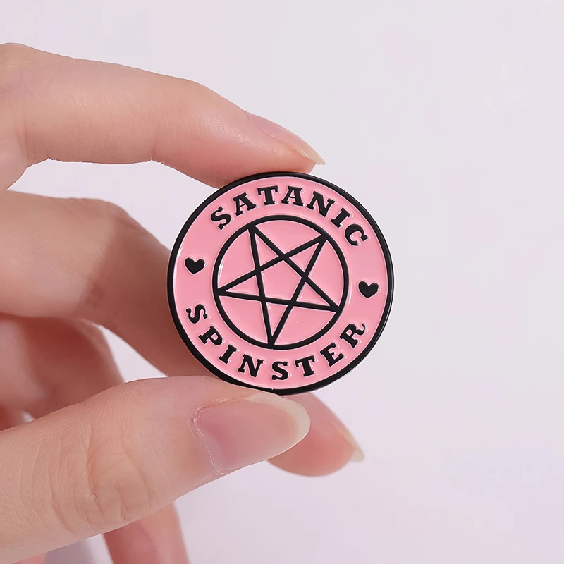 Satanic Spinster Hard Brooch Enamel Pin Custom Five Pointed Star Lapel Badges Backpack Accessories Fashion Jewelry Decorative