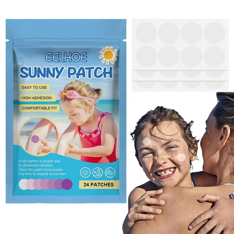 Sunscreen Dots UV Stickers Sweatproof 24 Pack Sunscreen Stickers Reapply Reminder Body Kids UV Detection Sunscreen Dots UV