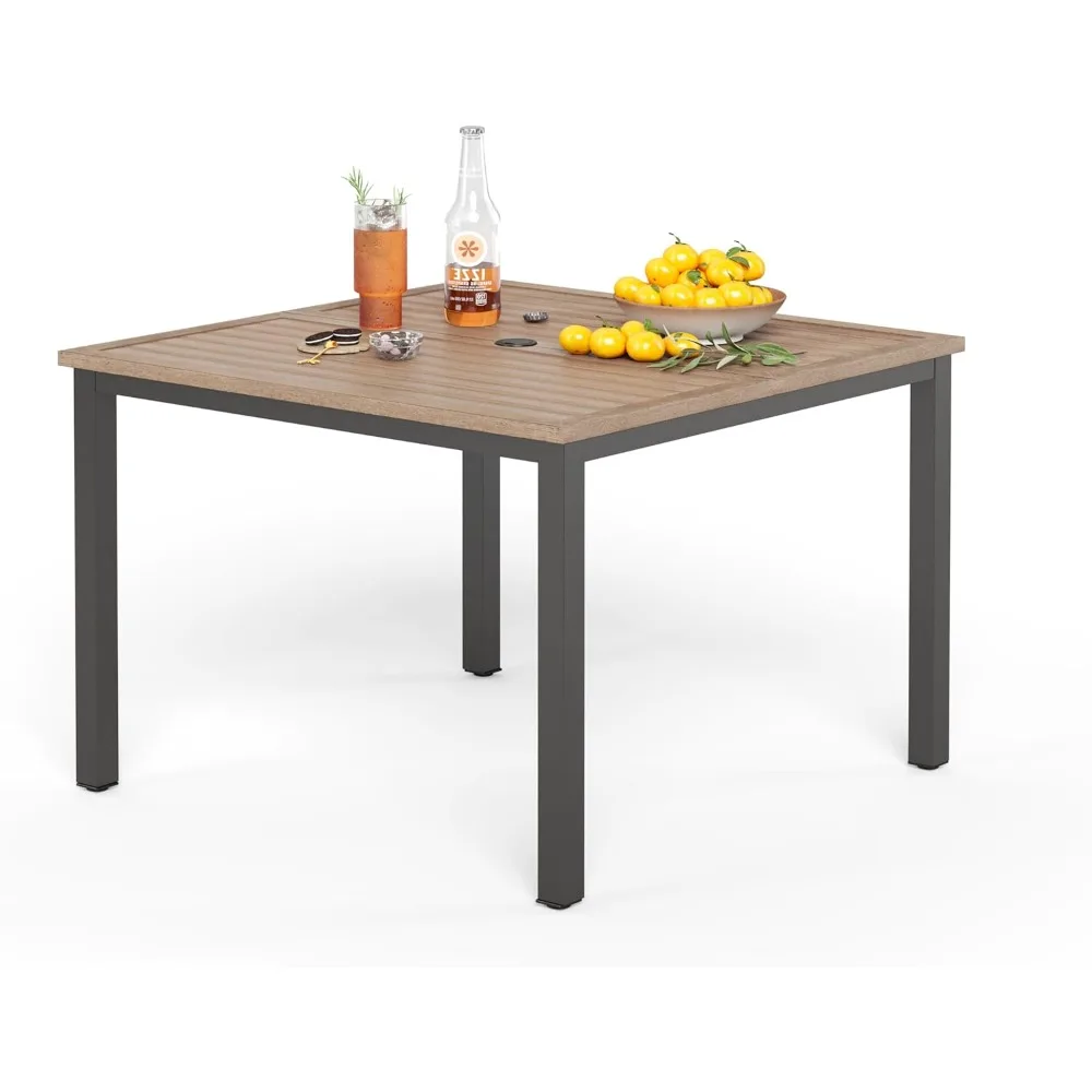 

Outdoor Patio Table, Square Metal Steel Slat Table with 1.57”- 1.9” Adjustable Umbrella Hole, Weather-Resistant Outdoor Dining