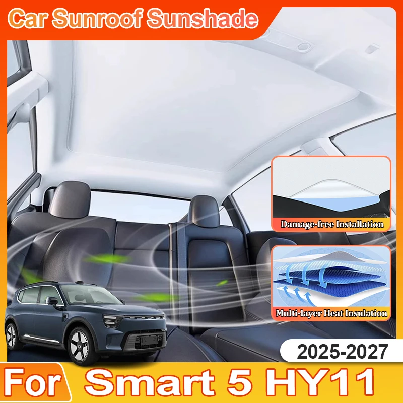 For Smart 5 Jingling #5 Accessories HY11 2025 2026 2027 Electrostatic Adsorption Heat Insulation Suede Car Sunshade Anti UV Tool