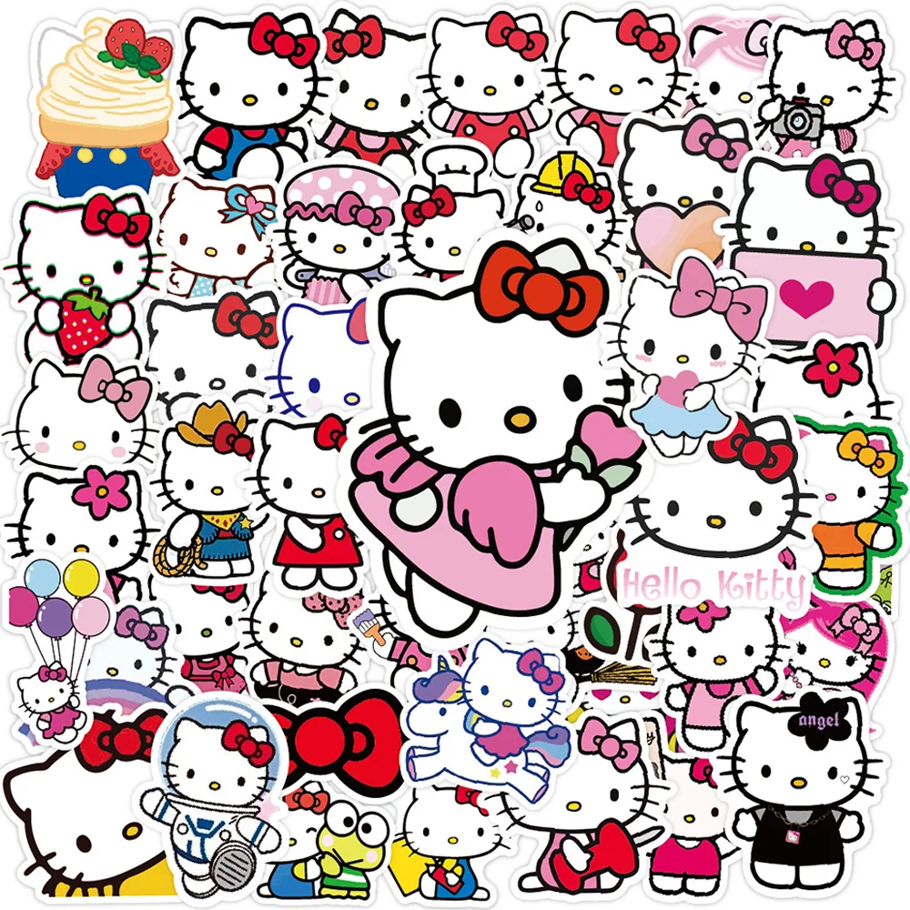 10/30/50pcs Cute Anime Hello Kitty Stickers Kawaii Girls Kids Toy Waterproof Decorative Diary Guitar Laptop Kawaii Cartoon Decal