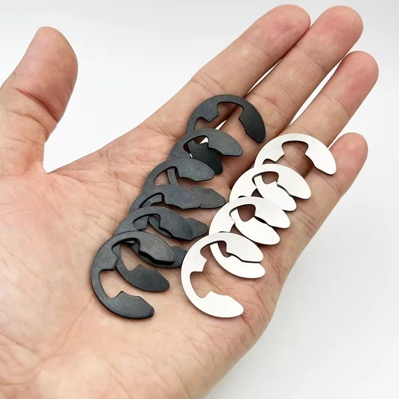 215PCS 304 open E-type retaining ring E-buckle snap spring washer M1.5-M15 snap spring black carbon steel/stainless steel