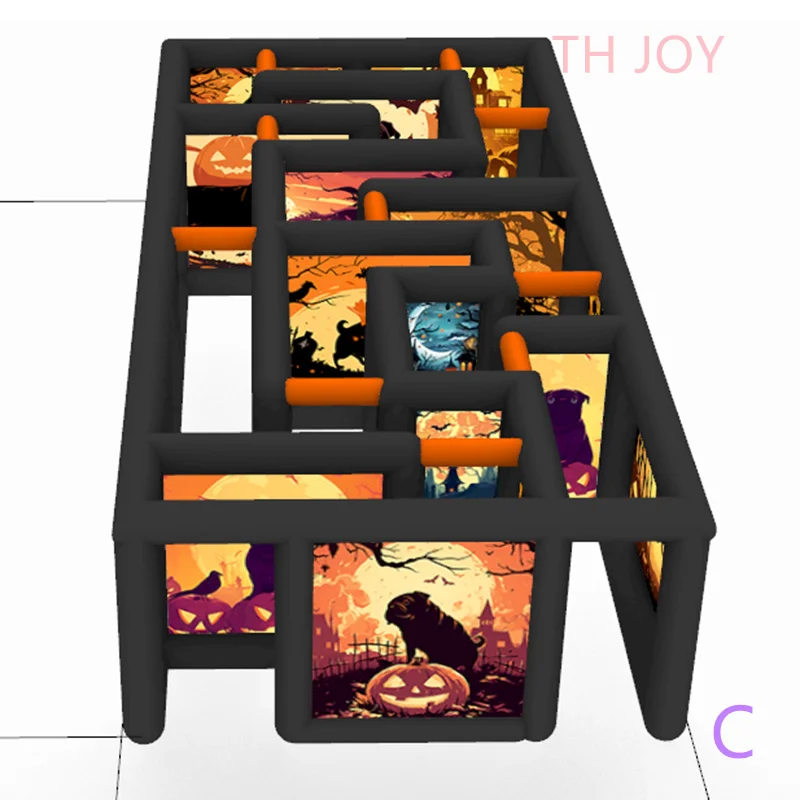 

2025 Premier Black Inflatable Halloween Attraction Fast Air Shipping Scary Maze Arena & Haunted House