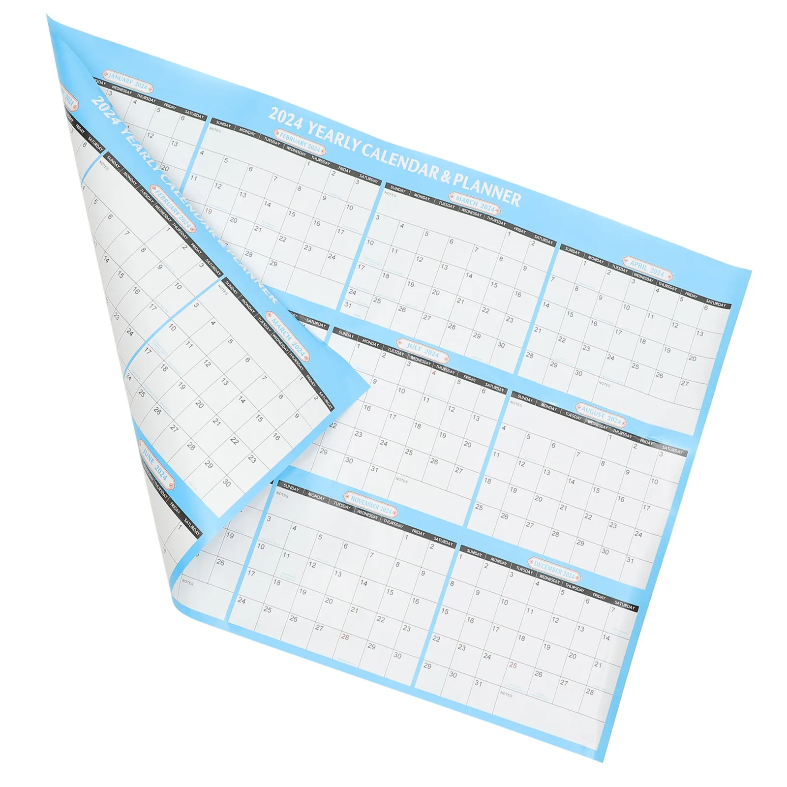 

Wall Calendars 2024 Delicate Blue Dating Smooth Surface Yearly Planner Home Office Supplies Clear Printed Monthly Memo